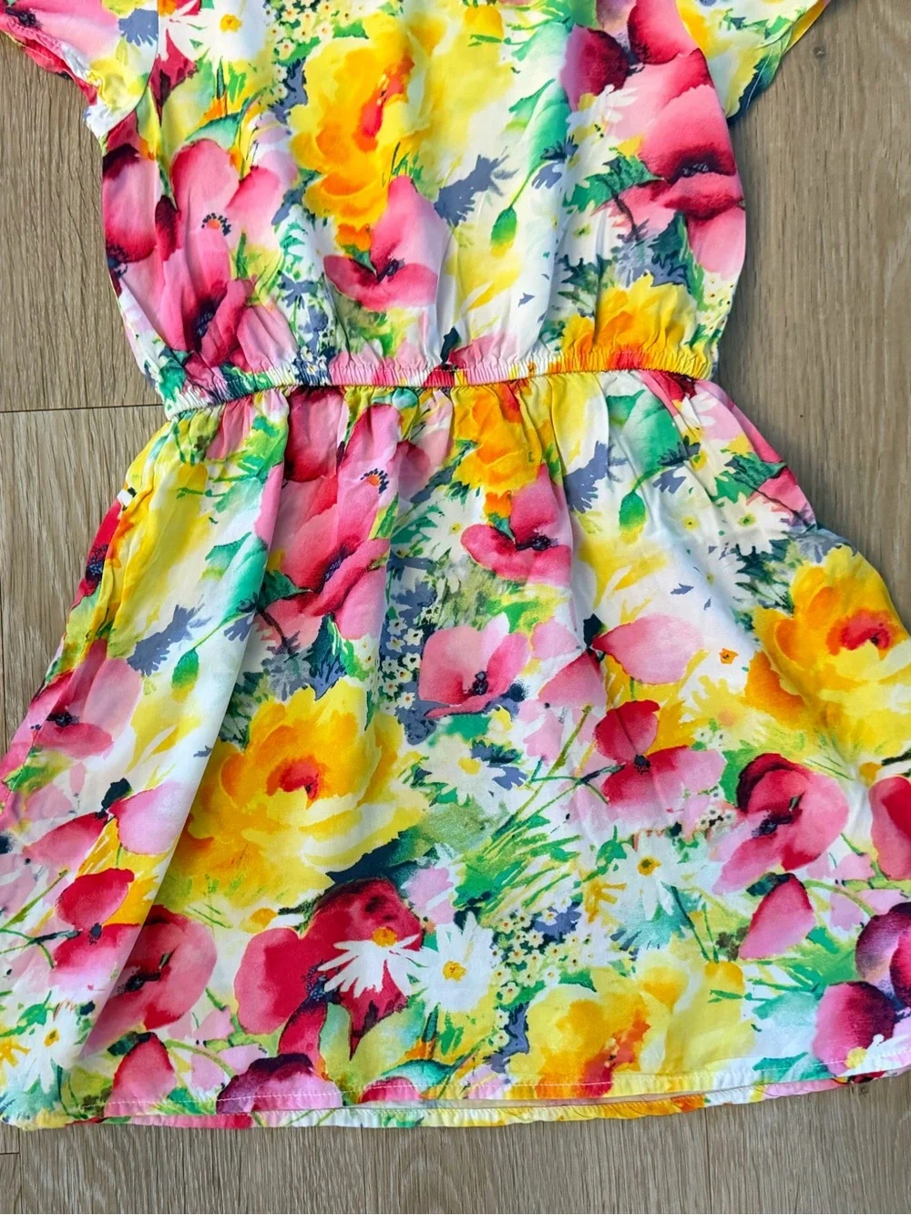 GAP Girl's Size Small (6-7) Bright Yellow & Pink Short Sleeve Rayon Dress